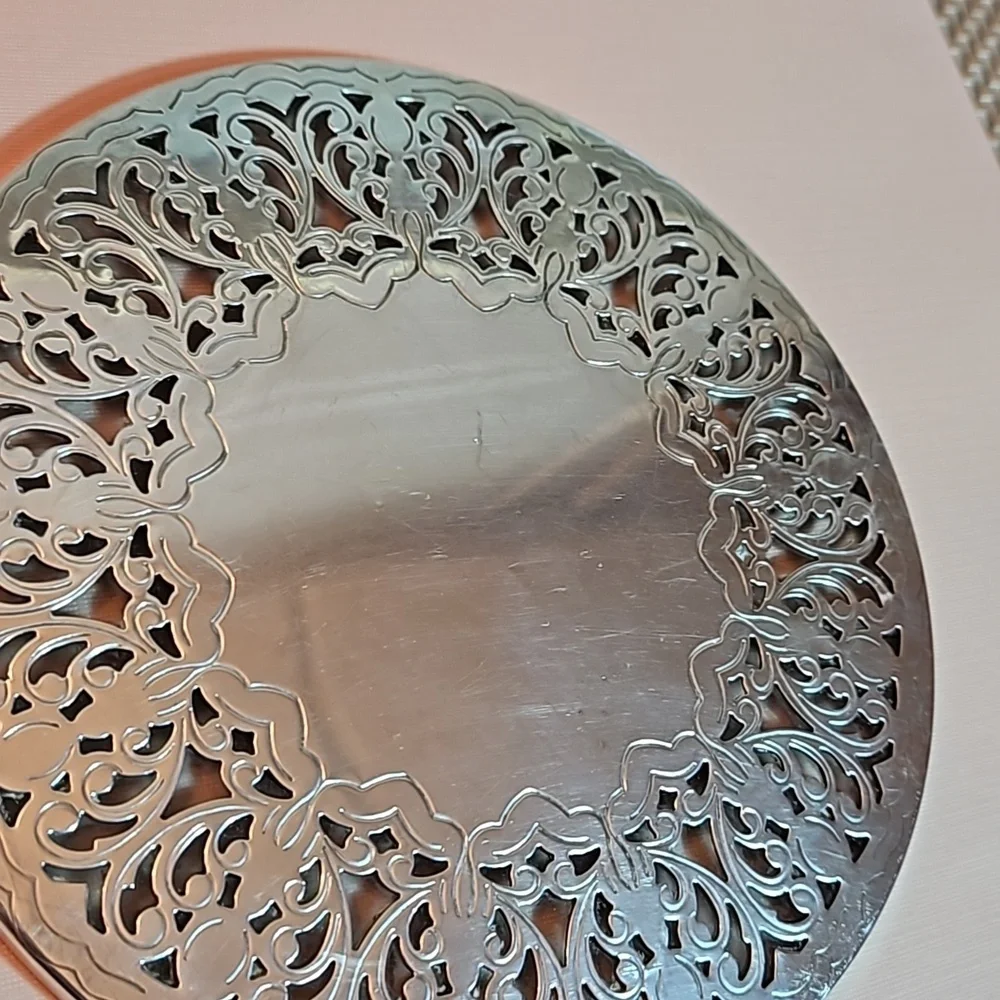 Vintage Silverplate Pierced Trivet Cake Stand Decorative Plate